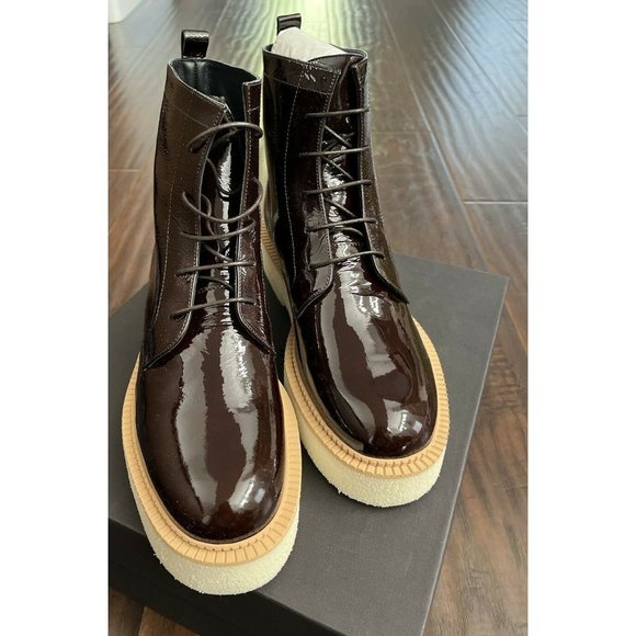 NEW Paloma Barcelo Women's Patent Leather Prudence Lace Up Boots Brown - Picture 4 of 8